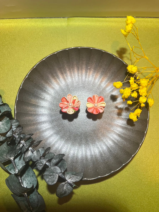 Yellow × Orange Flower Earrings for Women, Japan Traditional Crafts, Sustainable Japanese Kimono fabric Accessories, Ultra-lightweight, Earrings for Gifts