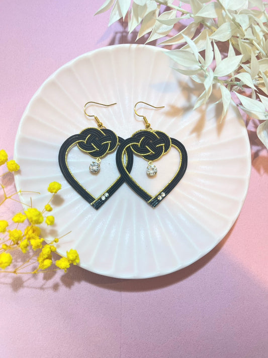 Black Heart Earrings for Women, Japan Traditional Crafts, Sustainable Japanese Washi Paper Accessories, Ultra-lightweight, Earrings for Gifts