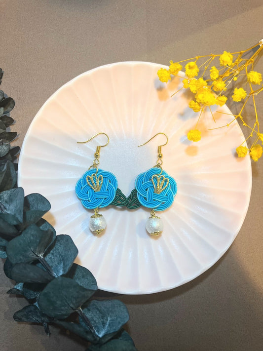 Blue Camellia Flower Earrings for Women, Japan Traditional Crafts, Sustainable Japanese Washi Paper Accessories, Ultra-lightweight, Earrings for Gifts