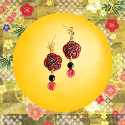 Sacred red×grey like a shrine in Kyoto | Earrings | Mizuhiki |  Handmade in Japan