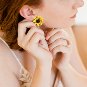 Positive Yellow Sunflower Earring | Earrings | Tsumami-zaiku| Handmade in Japan