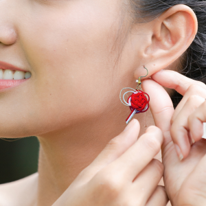 Layered plum flower and Pearl earrings | Earrings | Mizuhiki| Handmade in Japan