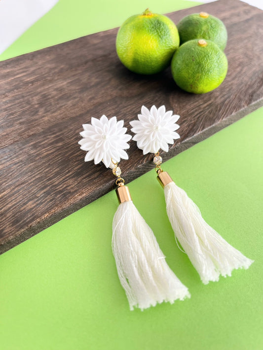 White powder snow falling in winter | Earrings | Tsumami-zaiku | Handmade in Japan