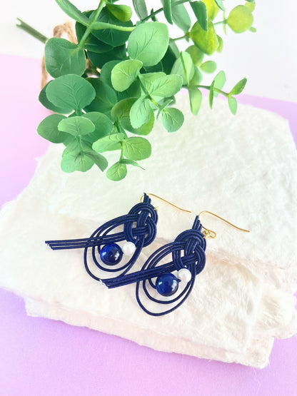 Highly transparent and mysterious winter sea blue | Earrings | Mizuhiki |  Handmade in Japan