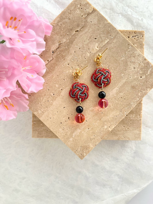 Sacred red×grey like a shrine in Kyoto | Earrings | Mizuhiki |  Handmade in Japan