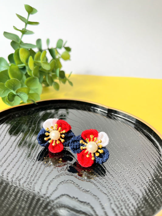 Tricolor color Earrings | Tsumami-zaiku | Japan  Handmade | Flower Arrangement Earrings | Sustainable Accessory | Gorgeous Earrings | Best Gift Ideas | Eco Friendly Products