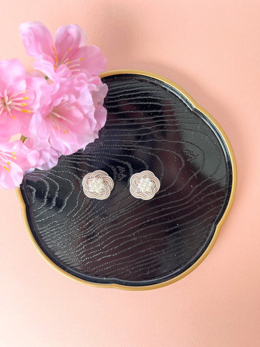 Simple Casual Plum Earrings | Mizuhiki | Japan Handmade | Flower Arrangement Earrings | Sustainable Accessory | Casual Earrings | Best Gift Ideas | Eco Friendly Products