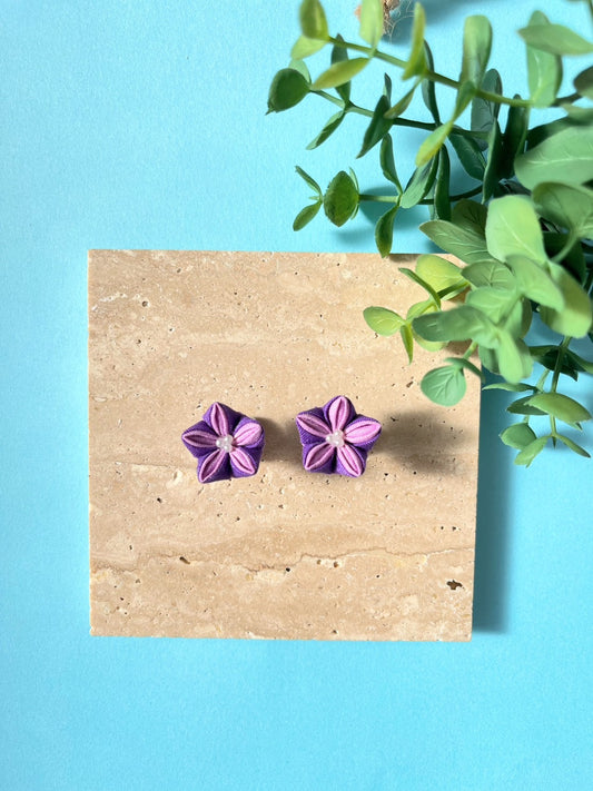 Purple Bellflower Earrings | Tsumami-zaiku | Japan Handmade | Flower Arrangement Earrings | Sustainable Accessory | Vivid Earrings | Best Gift Ideas | Eco Friendly Products