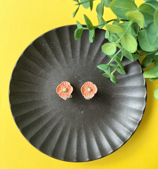 Orange Poppy Earrings | Tsumami-zaiku | Japan Handmade | Flower Arrangement Earrings | Sustainable Accessory | Feminine Earrings | Best Gift Ideas | Eco Friendly Products