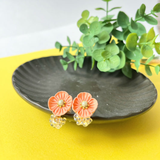 Orange Poppy Earrings | Tsumami-zaiku | Japan Handmade | Flower Arrangement Earrings | Sustainable Accessory | Feminine Earrings | Best Gift Ideas | Eco Friendly Products