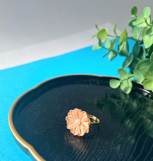 Orange Gerbera Ring | Tsumami-zaiku | Japan Handmade | Flower Arrangement Ring | Sustainable Accessory | Feminine Ring | Best Gift Ideas | Eco Friendly Products