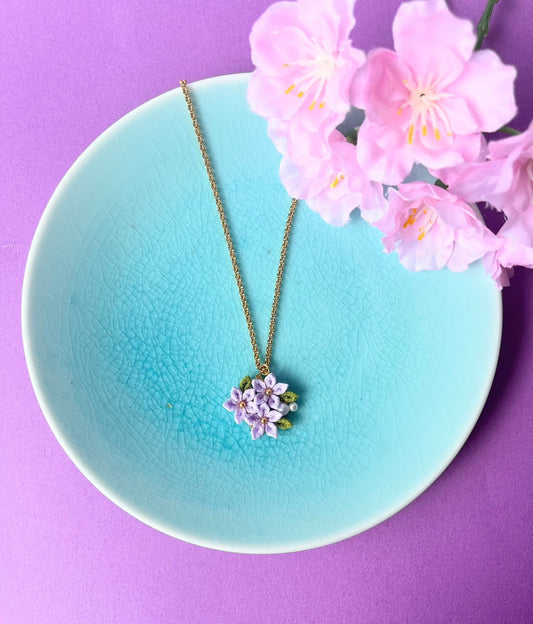 Purple Jasmine Necklace | Tsumami-zaiku | Japan Handmade | Flower Arrangement Necklace | Sustainable Accessory | Gorgeous Necklace | Best Gift Ideas | Eco Friendly Products