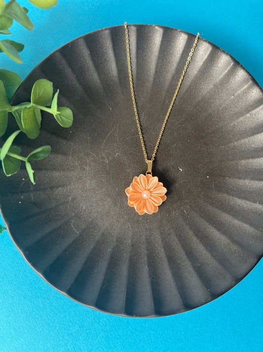 Orange Gerbera Necklace | Tsumami-zaiku | Japan Handmade | Flower Arrangement Necklace | Sustainable Accessory | Feminine Necklace | Best Gift Ideas | Eco Friendly Products