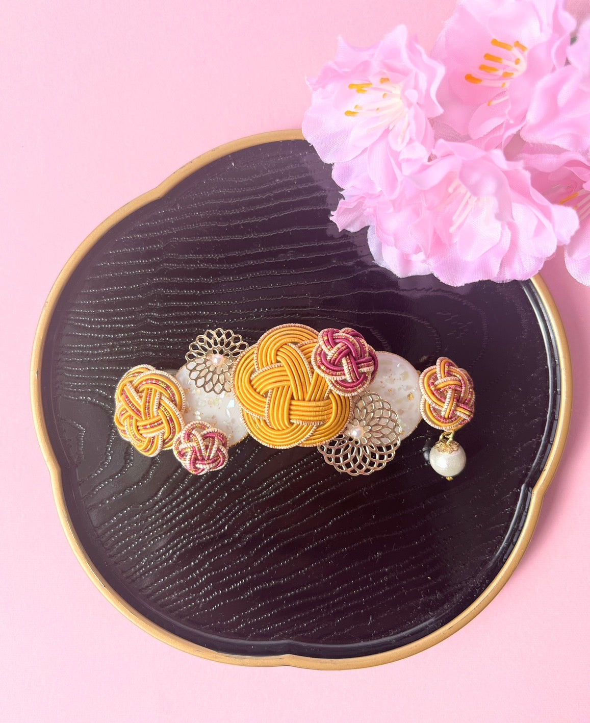 Yellow Japan Style Hair Accessories | Mizuhiki | Japan Handmade | Flower Arrangement Hair Accessories | Sustainable Accessory | Gorgeous Hair Accessories | Best Gift Ideas | Eco Friendly Products