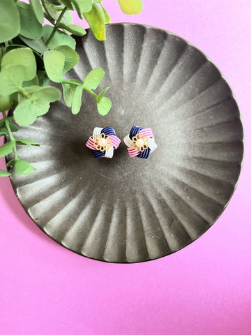 Purple × Pink Hexagonal Flower Earring | Earrings | Mizuhiki| Handmade in Japan
