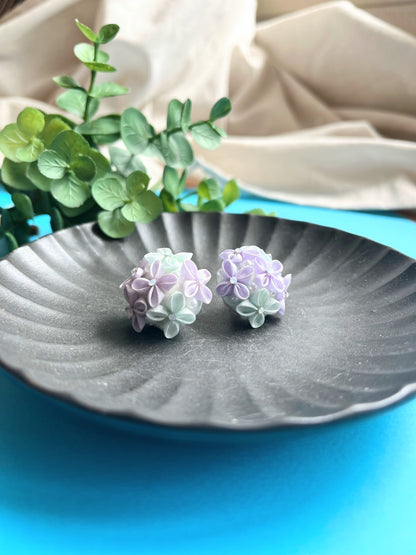 Blue × Purple hydrangea bouquet earring | Earrings | Tsumami-zaiku| Handmade in Japan