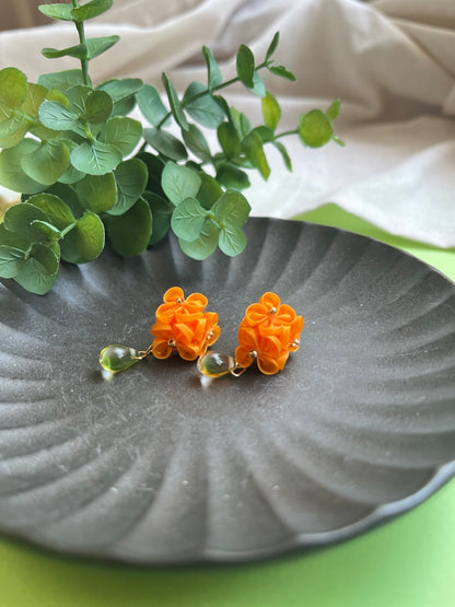 Orange Golden Rhinoceros Bouquet Earrings | Earrings | Tsumami-zaiku| Handmade in Japan