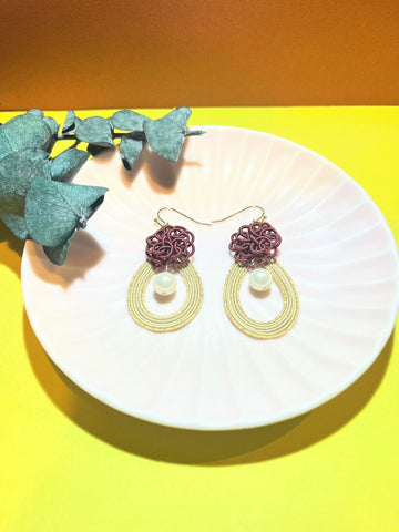 Deep Red Pearl Earrings for Women,  Japan Traditional Crafts, Sustainable Japanese Washi Paper Accessories, Ultra-lightweight, Earrings for Gifts