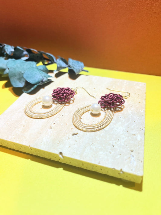 Deep Red Pearl Earrings for Women,  Japan Traditional Crafts, Sustainable Japanese Washi Paper Accessories, Ultra-lightweight, Earrings for Gifts