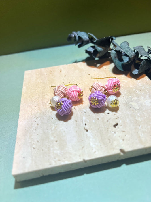 Pink × purple triple ball earrings for Women,  Japan Traditional Crafts, Sustainable Japanese Washi Paper Accessories, Ultra-lightweight, Earrings for Gifts