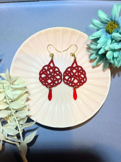 Gorgeous Shiny Red Earrings for Women,  Japan Traditional Crafts, Sustainable Japanese Washi Paper Accessories, Ultra-lightweight, Earrings for Gifts