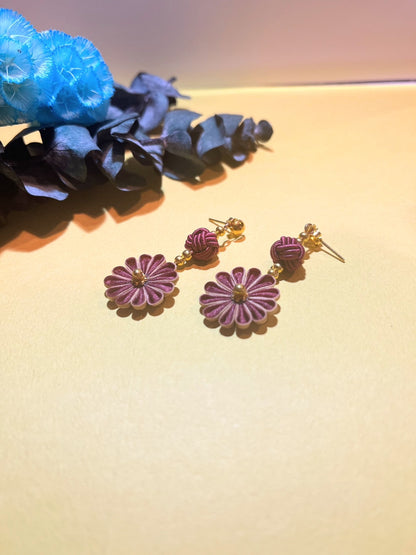 Dark red Japan flower earrings for Women,  Japan Traditional Crafts, Sustainable Japanese Kimono fabric Accessories, Ultra-lightweight, Earrings for Gifts