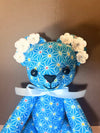 Blue Flower Teddy Bear for Women,  Japan Traditional Crafts, Sustainable Japanese Kimono fabric doll, Doll for Gifts