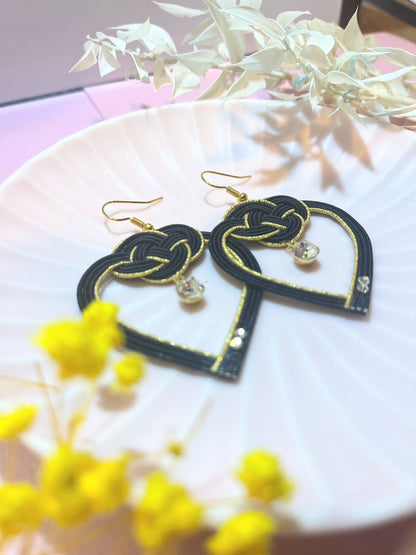 Black Heart Earrings for Women,  Japan Traditional Crafts, Sustainable Japanese Washi Paper Accessories, Ultra-lightweight, Earrings for Gifts