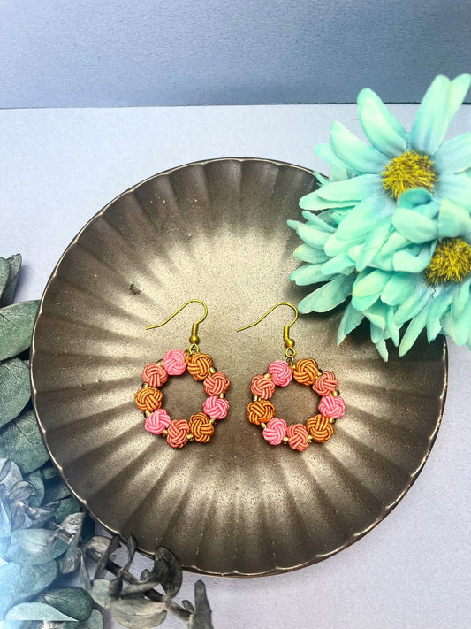 Brown × Pink Ring Earrings for Women,  Japan Traditional Crafts, Sustainable Japanese Washi Paper Accessories, Ultra-lightweight, Earrings for Gifts