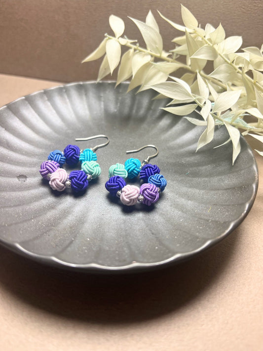 Blue × Purple Ring Earrings for Women,  Japan Traditional Crafts, Sustainable Japanese Washi Paper Accessories, Ultra-lightweight, Earrings for Gifts