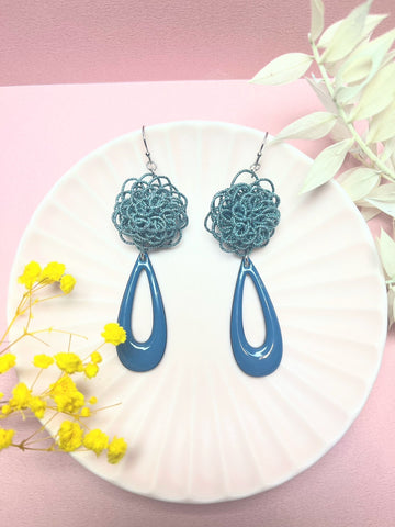 Elegant Blue Flower Earrings for Women,  Japan Traditional Crafts, Sustainable Japanese Washi Paper Accessories, Ultra-lightweight, Earrings for Gifts