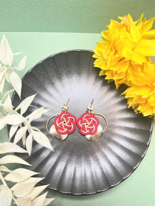 Red Plum Flower × Gold Earrings for Women,  Japan Traditional Crafts, Sustainable Japanese Washi Paper Accessories, Ultra-lightweight, Earrings for Gifts