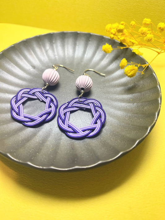 Purple Ring Classic Earrings for Women,  Japan Traditional Crafts, Sustainable Japanese Washi Paper Accessories, Ultra-lightweight, Earrings for Gifts