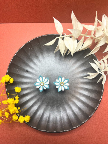 Blue×White Double Flower Earrings for Women,  Japan Traditional Crafts, Sustainable Japanese Kimono fabric Accessories, Ultra-lightweight, Earrings for Gifts